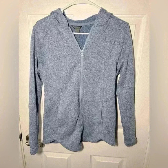 Eddie Bauer Woman Blue White Radiator Fleece 2.0 Full Zip Hood Jacket Medium - Picture 1 of 13